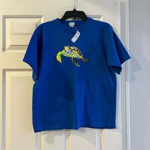 Vintage Talbots Kids Sea Turtle Graphic T-Shirt Blue XXL Unisex Summer
